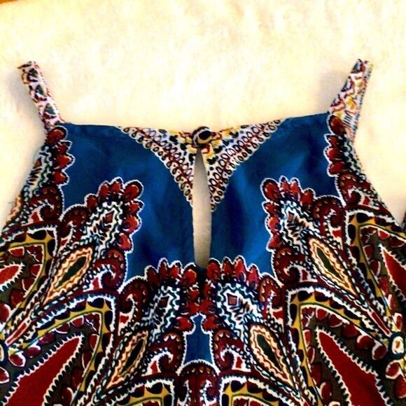 FESTIVAL NIGHT RIDER BOHO KERCHIEF HEM DRESS - TRUE TEAL/TAN 8 NWT - Picture 4 of 16